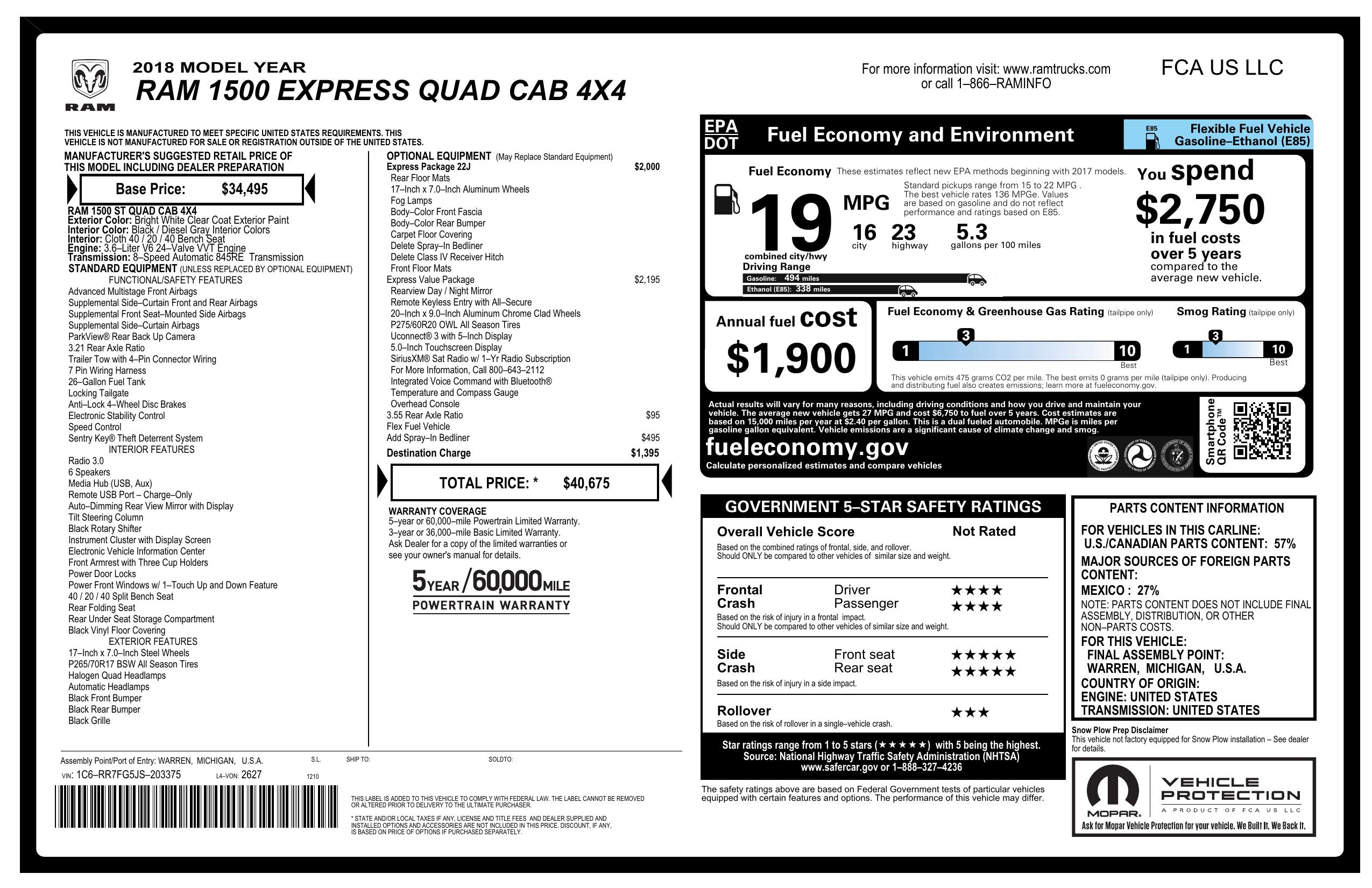 2018 RAM 1500 Express Quad Cab 4x4 64 Box 4