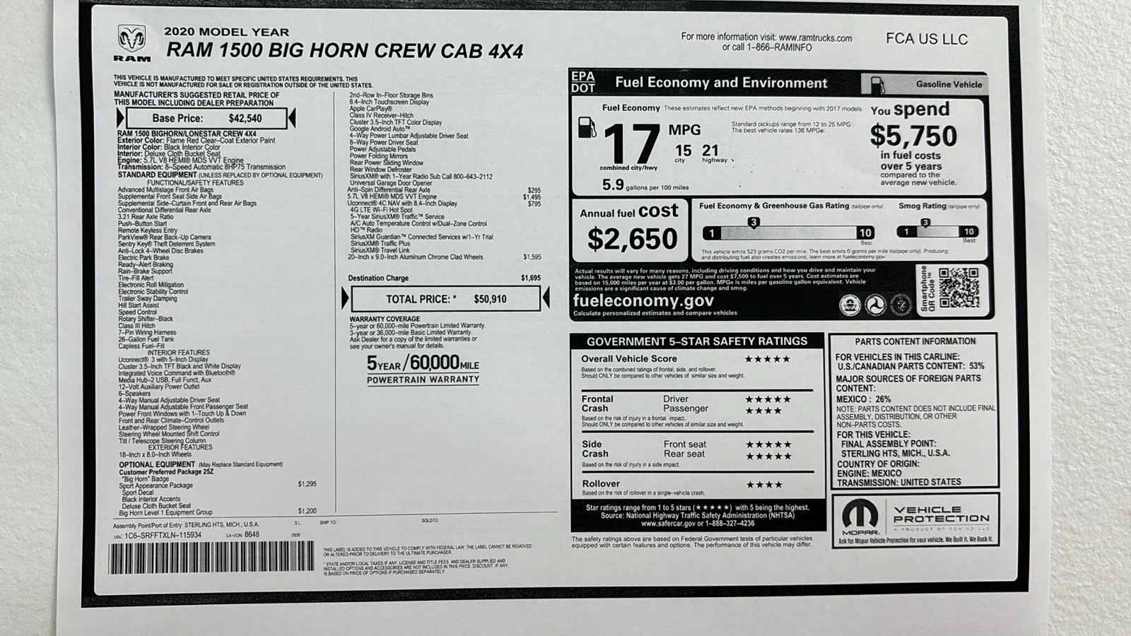 2020 RAM 1500 Big Horn Crew Cab 4x4 57 Box 30
