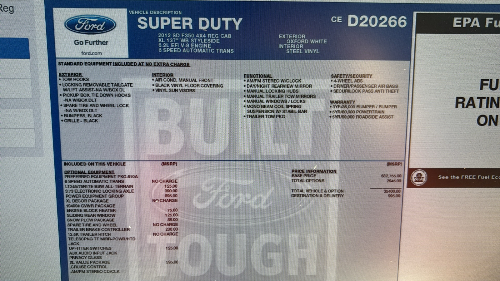 Car Connection Superstore - Used vehicle - Truck FORD F-350 SRW PLOW 2012