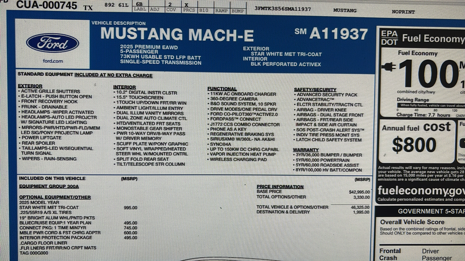 Car Connection Superstore - Used vehicle - SUV FORD MUSTANG MACH-E 2025