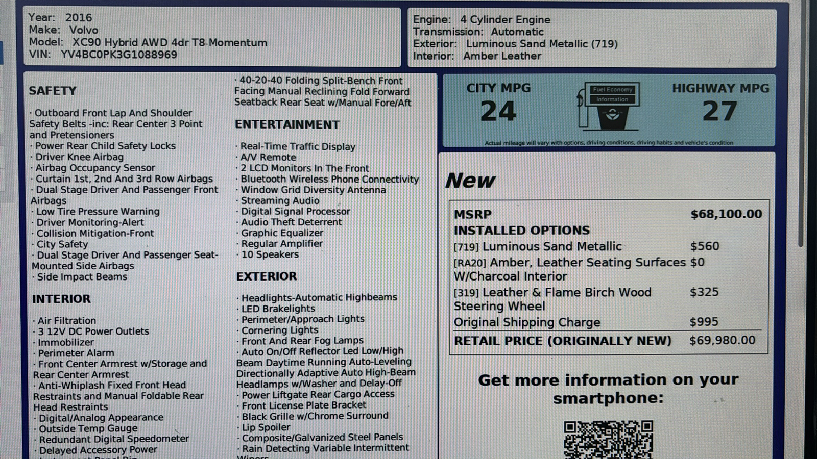 Car Connection Superstore - Used vehicle - SUV VOLVO XC90 HYBRID 2016