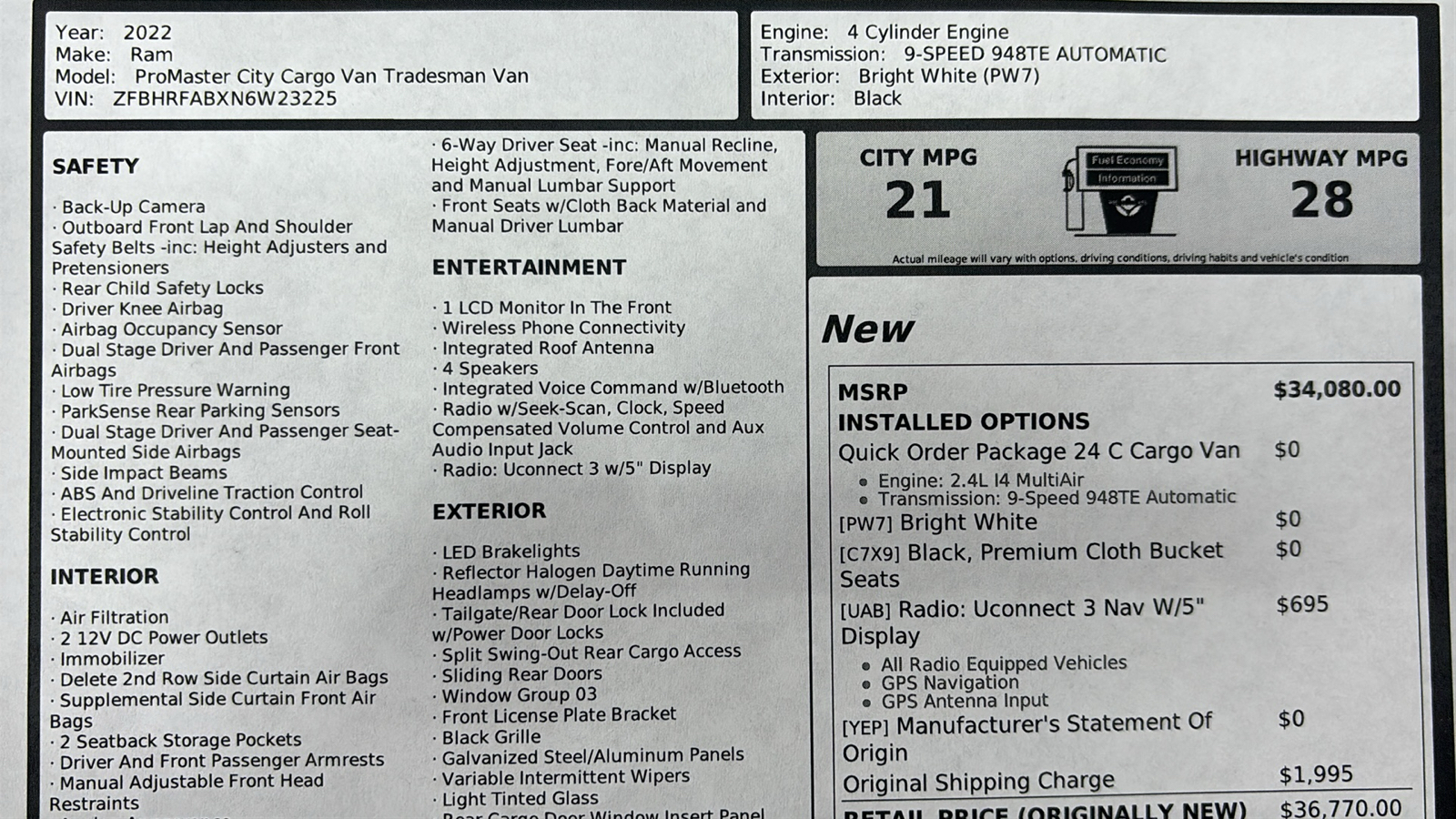 Car Connection Superstore - Used vehicle - CARGO VAN RAM PROMASTER CITY 2022