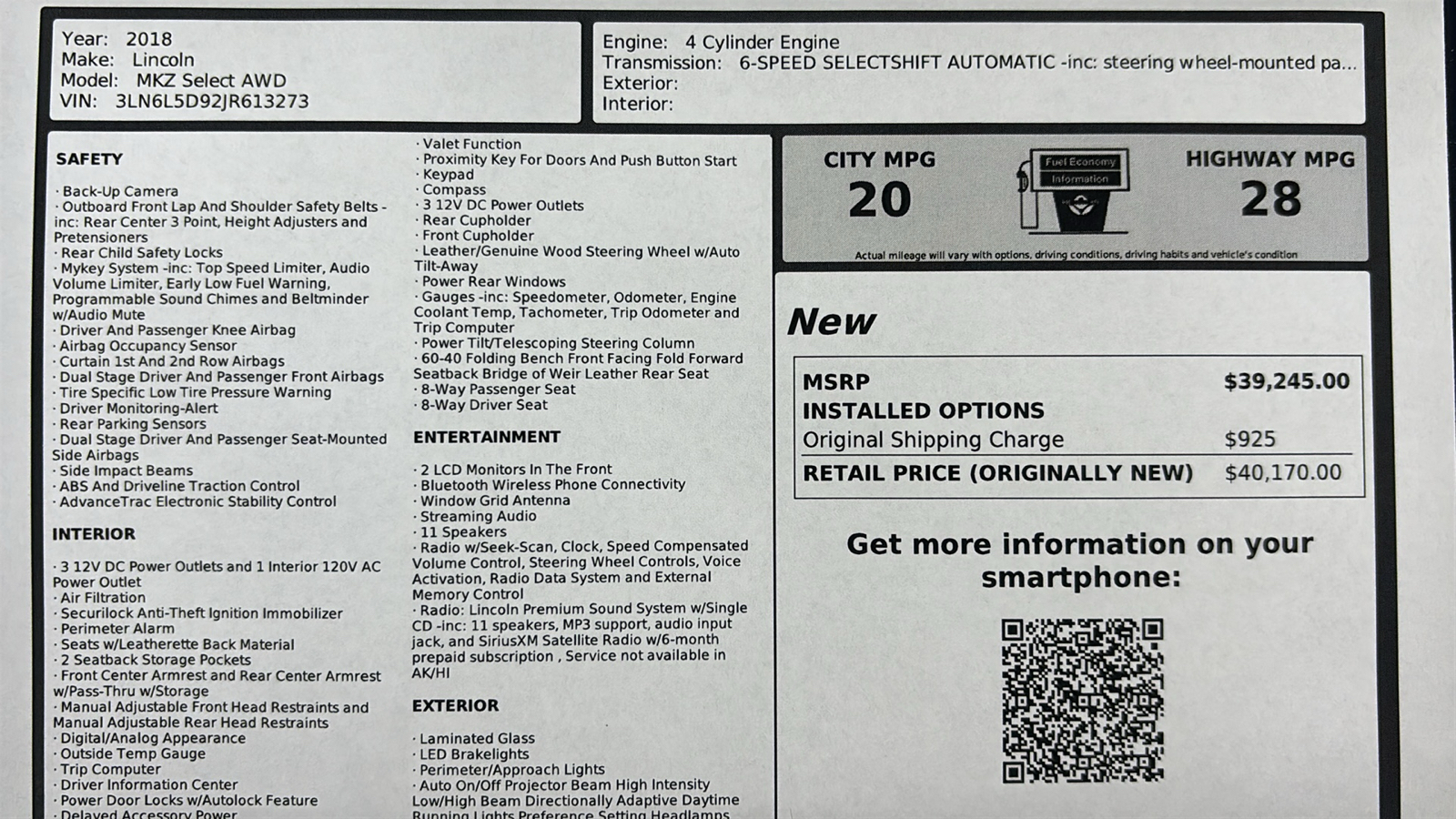 Car Connection Superstore - Used vehicle - SEDAN LINCOLN MKZ 2018
