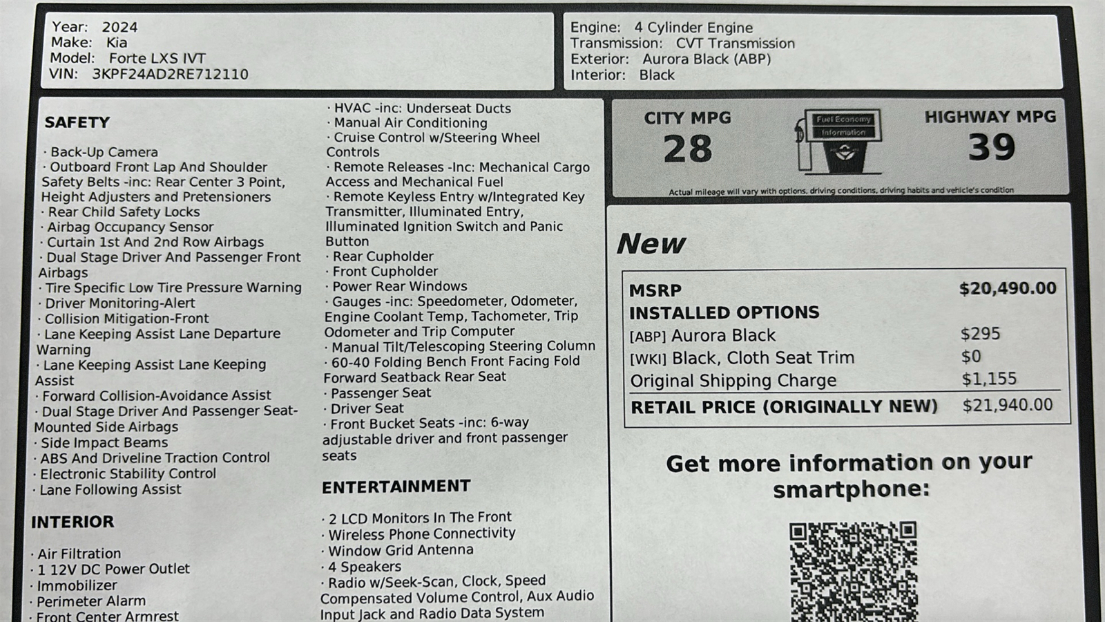 Car Connection Superstore - Used vehicle - SEDAN KIA FORTE 2024