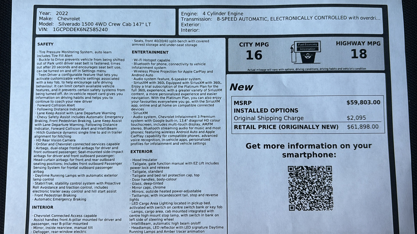 Car Connection Superstore - Used vehicle - TRUCK CHEVROLET 1500 CREW 2022