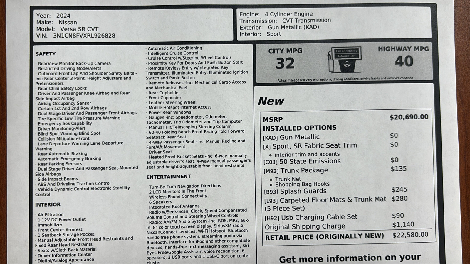 Car Connection Superstore - Used vehicle - SEDAN NISSAN VERSA 2024