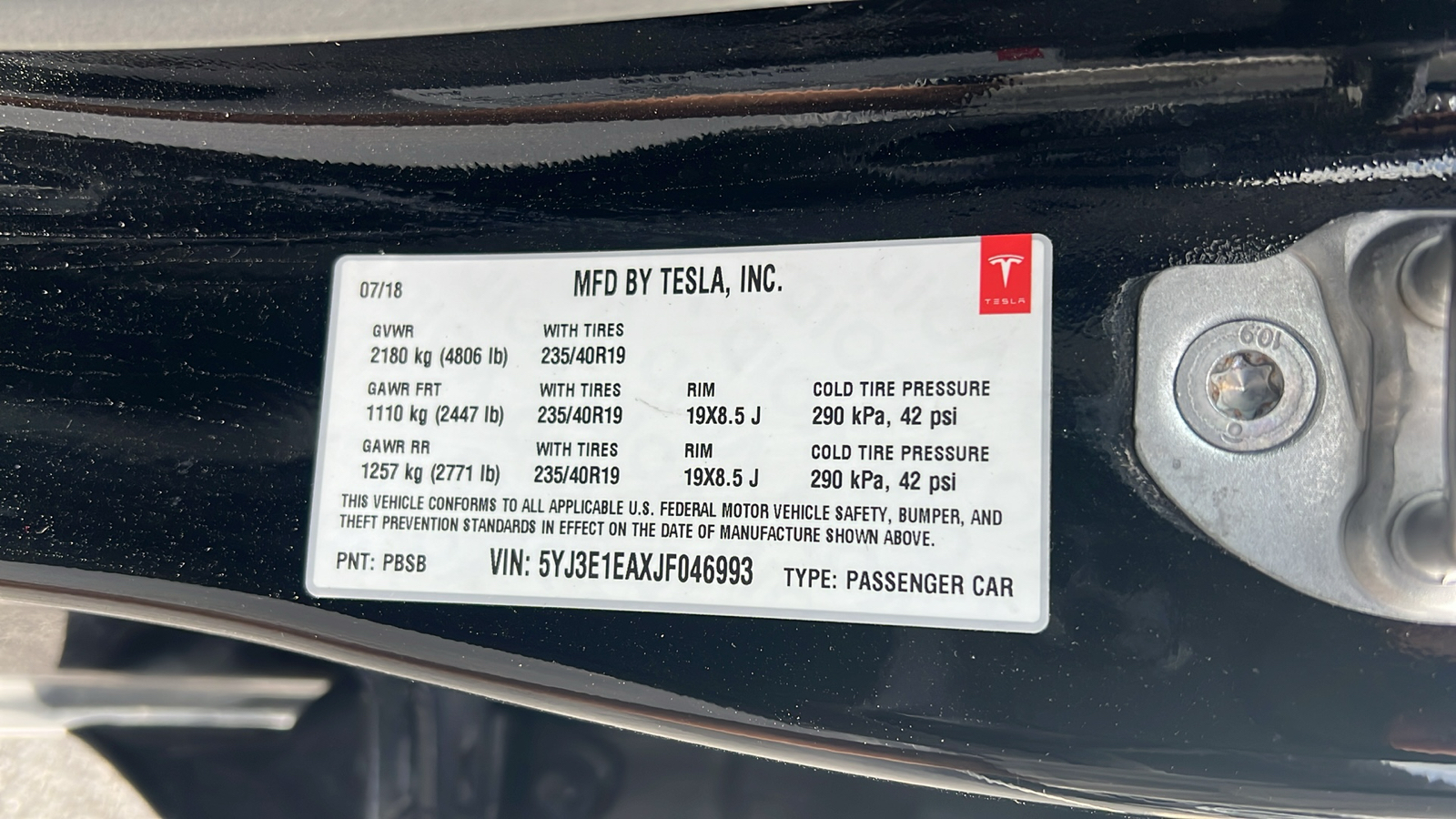 2018 Tesla Model 3 Long Range Battery 11