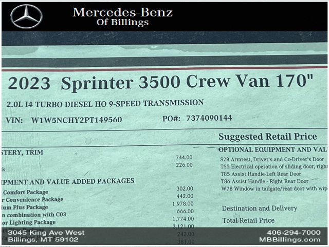 2023 Mercedes-Benz Sprinter 3500 Cargo 170 WB 7