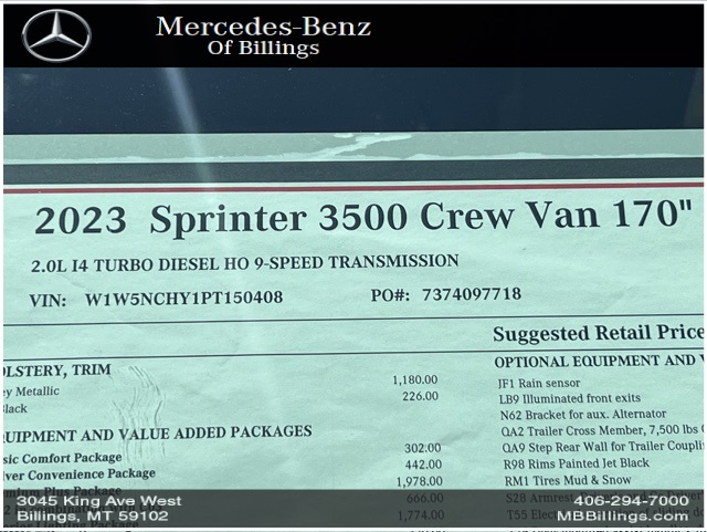 2023 Mercedes-Benz Sprinter 3500 Crew 170 in. WB 9