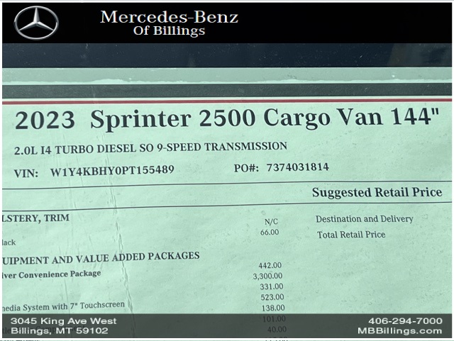 2023 Mercedes-Benz Sprinter 2500 Cargo 144 WB 32