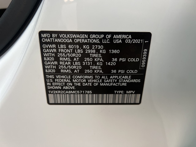 2021 Volkswagen Atlas 3.6L V6 SE w/Technology 7