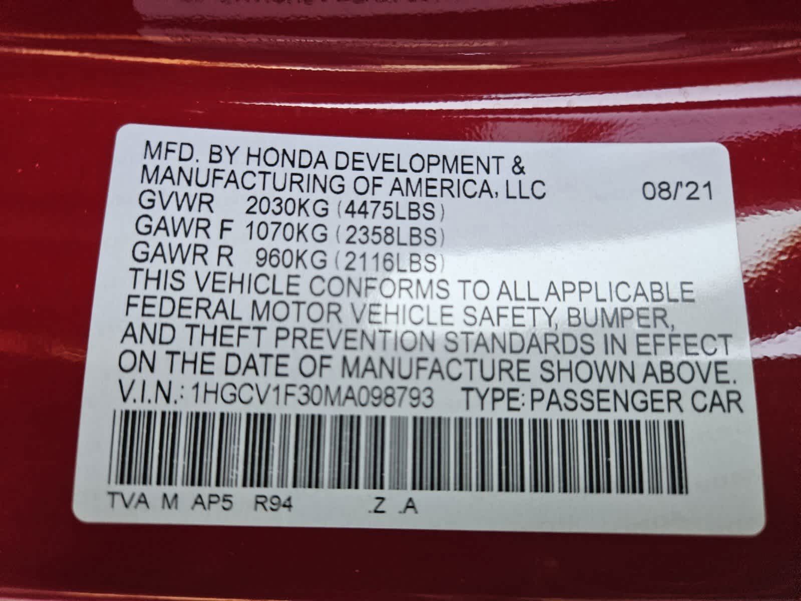 2021 Honda Accord Sport 33