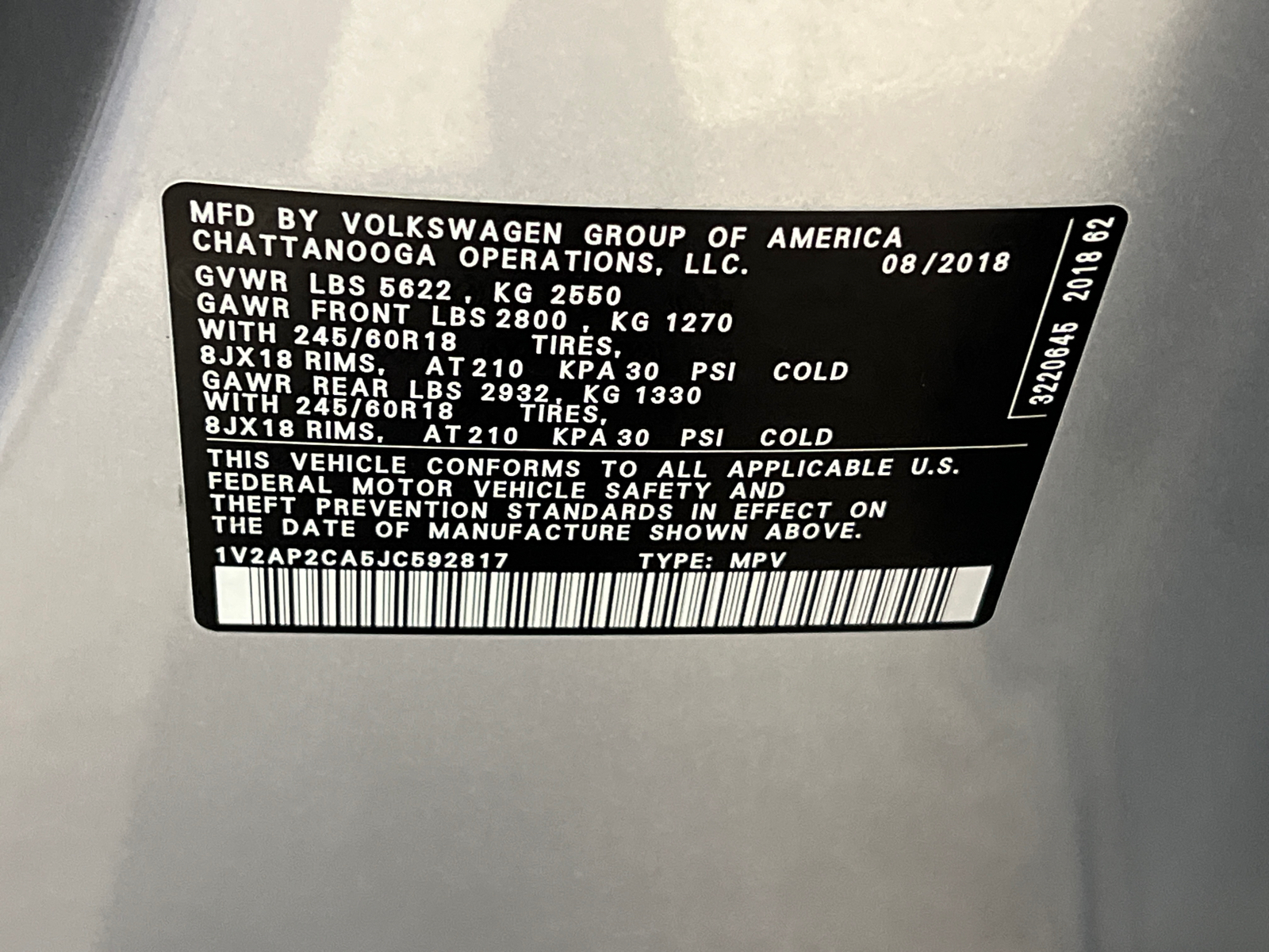 2018 Volkswagen Atlas 2.0T S 25