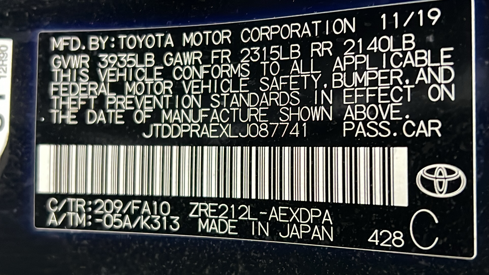 2020 Toyota Corolla L 24