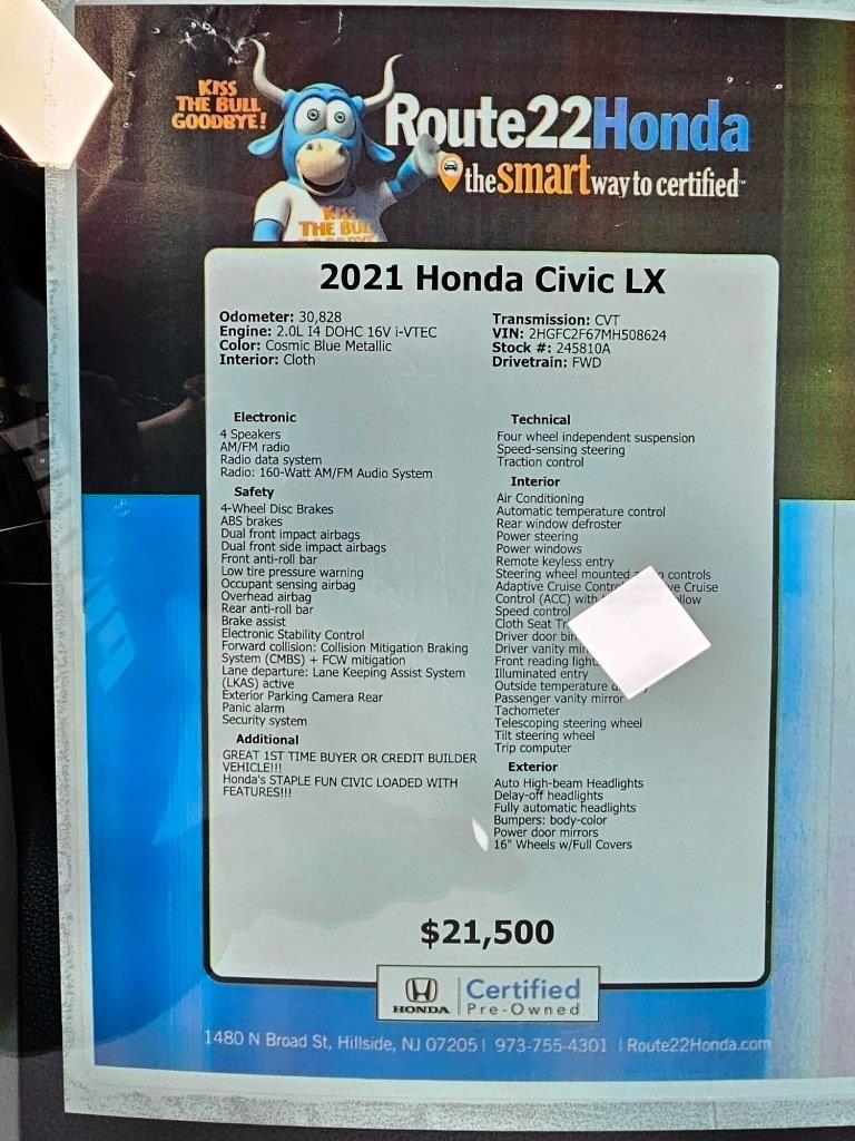 2021 Honda Civic Sedan LX 39